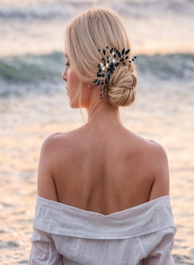 MBAIYO Black Teardrop Rhinestone Hair Side Comb, Vintage Rhinestone Side Comb Black Bridal Wedding Headpiece Teardrop Crystal Headpieces Side Comb Flower Headband Bridal Hair Accessory for Women - Image 5